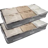 OEM Unterbettboxen, 90L, Grau, Faltsam, 2-teilig, mit Deckel und Fenster