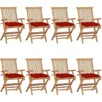 Syfax Klappstühle mit roten Kissen, 8-teilig, Massivholz Teakholz