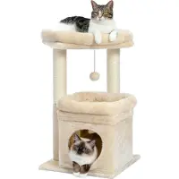 Markenlos Kratzbaum für kleine Katzen - Katzenbaum mit mehreren Ebenen - Sisal bezogen - Gemütliches Katzenhaus - Große Sitzfläche
