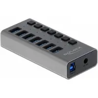 DeLOCK Externer USB 5 Gbps Hub mit 7 Ports + Schalter, USB 3.2 Gen 1 (3.1 Gen 1) Type-B, USB 3.2 Gen 1 (3.1 Gen 1) Type-A, 5000 Mbit/s, Grau, Aluminium, 1 m