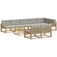 vidaXL Outdoor-Sofagarnitur 9 stk. Weiß und Hellgrau Polyester