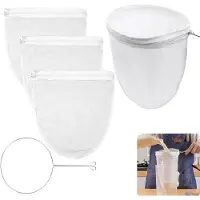 OEM 4er-Set waschbare Filterbeutel mit Metallring - katoener Filterbeutel für Fruchtsaft, Milch, Kaffee, Nussdrink, Gemüsesaft 21cm