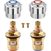 Markenlos Allecto Premium - Wasserhahn Griff Knopf Ersatz Rot und Blau (2 Stück) - Keramische Ventile - Standard Wasserhahn - Küche Badezimmer Garten