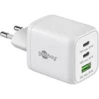 Goobay USB-C PD Multiport-Schnellladegerät Nano (65 W) weiß - 2x USB-C-Anschlüsse (Power Delivery) und 1x USB-A-Anschluss (Quick Charge 3.0) - weiß