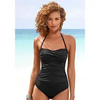 LASCANA Badeanzug , Damen, Gr. 36, Cup B, schwarz, Microfaser, Polyamid, unifarben, Badeanzüge Badeanzug, in Bandeau-Optik