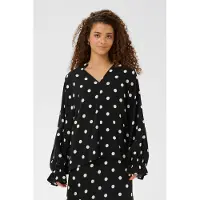 Saint tropez Langarmbluse SAINT TROPEZ "PaiceSZ Blouse", Damen, Gr. XS, schwarz-weiß (schwarz ice big dot), Web, Obermaterial: 100% Viskose, gepunktet, V-Ausschnitt, Volant, Blusen Langarmbluse