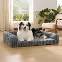 OEM Orthopädisches Hundebett für große Hunde - 106x76x18cm Wasserfestes Hundebett mit Traum- und Eierschalen-Schaum, waschbare und abnehmbare Corduroy-Hülle, grau
