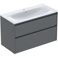 Geberit Renova Plan Möbel-Waschtisch-Set 504041JK1 Breite 100cm, Korpus/Front lava / lackiert seidenmatt, Waschtisch weiß