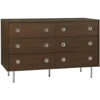 Sweeek - Vintage-Kommode mit Holzdekor und Edelstahl, 6 Schubladen - Nussbaumfarben