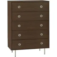 Sweeek - Vintage-Kommode mit Holzdekor und Edelstahl, 5 Schubladen - Nussbaumfarben