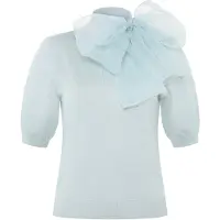 Zero Kurzarmpullover mit Schleife in Silver Blue | Gr.: 42