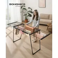 Songmics Wäscheständer, Standtrockner, ausziehbare Flügel, 22 m Trockenfläche, mit Sockenhalter, klappbar, schwarz
