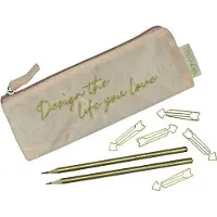 OEM Lorem ausgestanzte Pencil-Tasche mit Ermutigungsweisem Spruch, 2 Füllern und 5 goldfarbenen Papierschrauben | Perfekt für die Uni und die Schule | Set 3.