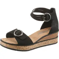 Rieker Keilsandalette , Damen, Gr. 39, schwarz, Nubuklederimitat, unifarben, Schuhe Keilsandalette, Sommerschuh, Urlaubsschuh, Sandale mit trendy Fesselriemchen