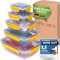 VIWARES Frischhaltedosen Set - 5 Aufbewahrungsboxen Mit Deckel für Küche und Lebensmittel - Praktisches Mikrowellengeschirr - Meal Prep Boxen