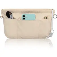 OEM Beige Nylon Handtas Organizer mit Schlüsselhanger und Innenfächern