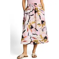 Tom Tailor Webrock , Damen, Gr. 46, bunt (big abstract flower print), Web, Obermaterial: 70% Lyocell, 30% Baumwolle, geblümt, bequem 3/4-Länge, Röcke Webrock, mit Gummizug und Bindeband