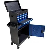 Relaxdays Werkstattwagen, 5 Schubladen & Aufsatzbox, abschließbar, HBT: 104x59,5x28 cm, Rollwagen, Stahl, schwarz-blau