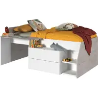Vente-unique Kinderbett mit Schreibtisch & Stauraum - 90 x 190/200 cm - Weiß & Naturfarben - GISELE