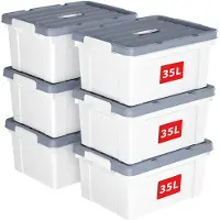 OEM 6 Aufbewahrungsboxen 35L, Kunststoff, mit Deckeln, stapelbar