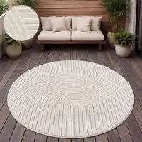 Paco Home Outdoor Teppich Wetterfest Balkon Wohnzimmer Boho Geometrisches Muster Einfarbig 200 cm rund
