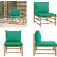 vidaXL Garten Mittelsofa mit Grünen Kissen Bambus - Garten Mittelsofa - Garten Mittelsofas - Gartensofa - Outdoor Sofa