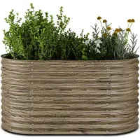 Blumfeldt High Grow Hochbeet, Ergonomisches 913 L Ovales Beet In Holzoptik, Wetterfestes Metall Für Blumen, Kräuter & Gemüse – Rostbeständiger Stahl Mit Offener Bodenstruktur & Einfache Montage