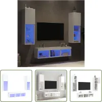 The Living Store 5-tlg. Wohnwand mit LED-Beleuchtung Weiß Holzwerkstoff