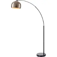 Teamson Home Arquer Gewoelbt Gebogen Stehende LED Stehlampe Glockenschirm Marmorsockel Antikes Messing