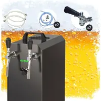 Ich-zapfe Komplett Set - Zapfanlage, Bierzapfanlage STREAM 50K mit Luftpumpe Bierkoffer, Durchlaufkühler 2-leitig Trockenkühler, bis zu 55 Liter/h - BLACK EDITION, Zapfkopf:ohne,Zapfkopf 2:5 Liter Adapter