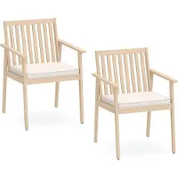 KOMFOTTEU Set mit 2 ergonomischen Gartenstühlen mit abnehmbarem Kissen, Esszimmerstühle mit Armlehnen, Sessel aus Akazienholz, für Terrasse, Balkon, Hof, Tragkraft 180 kg (natürlich)