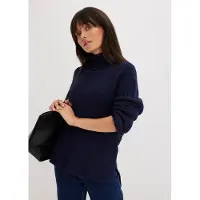 Bonprix "Rollkragenpullover aus reiner Baumwolle" im Grobstrick aus Baumwolle, Seitenschlitze, hinten länger geschnitten
