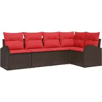 Syfax Gartensofa-set 5 stk. Braun und Rot Poly-Rattan