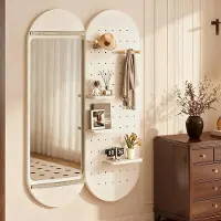 360Home Schiebespiegel mit Lochplatte – Ganzkörperspiegel, Wand- & Ankleidespiegel, Versteckter Spiegel für Schlafzimmer & Flur Weiß 50x150cm 【JZ-DD750】