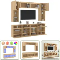 The Living Store 6-tlg. TV-Wohnwand mit LED-Leuchten Sonoma-Eiche