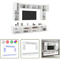 The Living Store 8-tlg. TV-Wohnwand mit LED-Leuchten Weiß