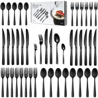 Deleca Besteckset 72‑teilig für 12 Personen - Spülmaschinenfest Besteck - Messer, Gabeln, Löffel, Steakmesser & Gebaksgabeln - Edelstahl Schwarz