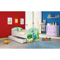 ACMA I Jugendbett Kinderbett Junior-Bett Komplett-Set mit Matratze Lattenrost Weiß 35 Hubschrauber 140x70 + Bettkasten