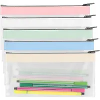Merkloos Etui aus transparentem PVC mit Reißverschluss, 105 x 210 mm, 5 Stück, in den Farben: gelb, rosa, grün, blau und weiß