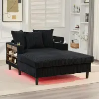 OKWISH Schlafsofa Sofastuhl mit LED-Beleuchtung,USB-Ladeport,1-Sitzer-Sofa mit Getränkehalter und Seitentasche,Stauraum,Multifunktionssofa,Schwarz