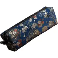 Merkloos Retro-Stiftetui aus Brokatstoff, groß - Etui für Schule und Studenten, blau