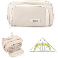 OEM Federmäppchen, 3 Fächer, 21x7x13 cm, mit Lineal, Beige