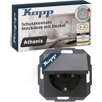 Kopp Schutzkontaktsteckdose ATHENIS 1-fach mit Deckel - Anthrazit - IP20 - 16A/250V