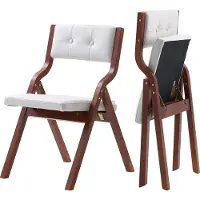 Vevor Klappstuhl Gartenstuhl mit gepolstertem Kissen & Holzrahmen 2 Stk. moderner Esszimmerstuhl für Küche Büro Party, Küchenstuhl bis 180 kg belastbar (pro) faltbar braun + weiß platzsparend