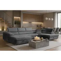Sofiland Aller U-Form Ecksofa XXL Schlaffunktion 2 Bettkästen Grau Rechts