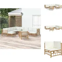 vidaXL 12-tlg. Garten-Lounge-Set mit Cremeweißen Kissen Bambus - Gartenmöbel-Sets