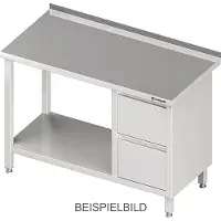 Stalgast Arbeitstisch mit Grundboden, 1600x700x850 mm, mit 2er Schubladenblock links, mit Aufkantung, verschweißt