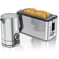 Arendo Frühstücksset 2-teilig silber, Wasserkocher DIVINE 1,7 l 2200 W, Touch-Temperaturwahl, Langschlitz-Toaster MANANA 1400 W für 4 Scheiben, Küchengeräte-Set Edelstahl