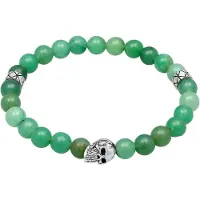 KUZZOI Armkette "Armband Herren Totenkopf Bead Aventurin Grün 925 Silber" Gr. 210, grün (hellgrün), Armbänder, Herren, 210, Silber 925 (Sterlingsilber), Armkette