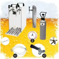 Ich-zapfe Untertheken Komplett Set - Zapfanlage, Bierzapfanlage - Kontakt 40 2-leitig Trockenkühler, Durchlaufkühler 50 Liter/h, inkl. Schanksäule, Green Line, Zapfkopf:NC Adapter,Zapfkopf 2:NC Adapter